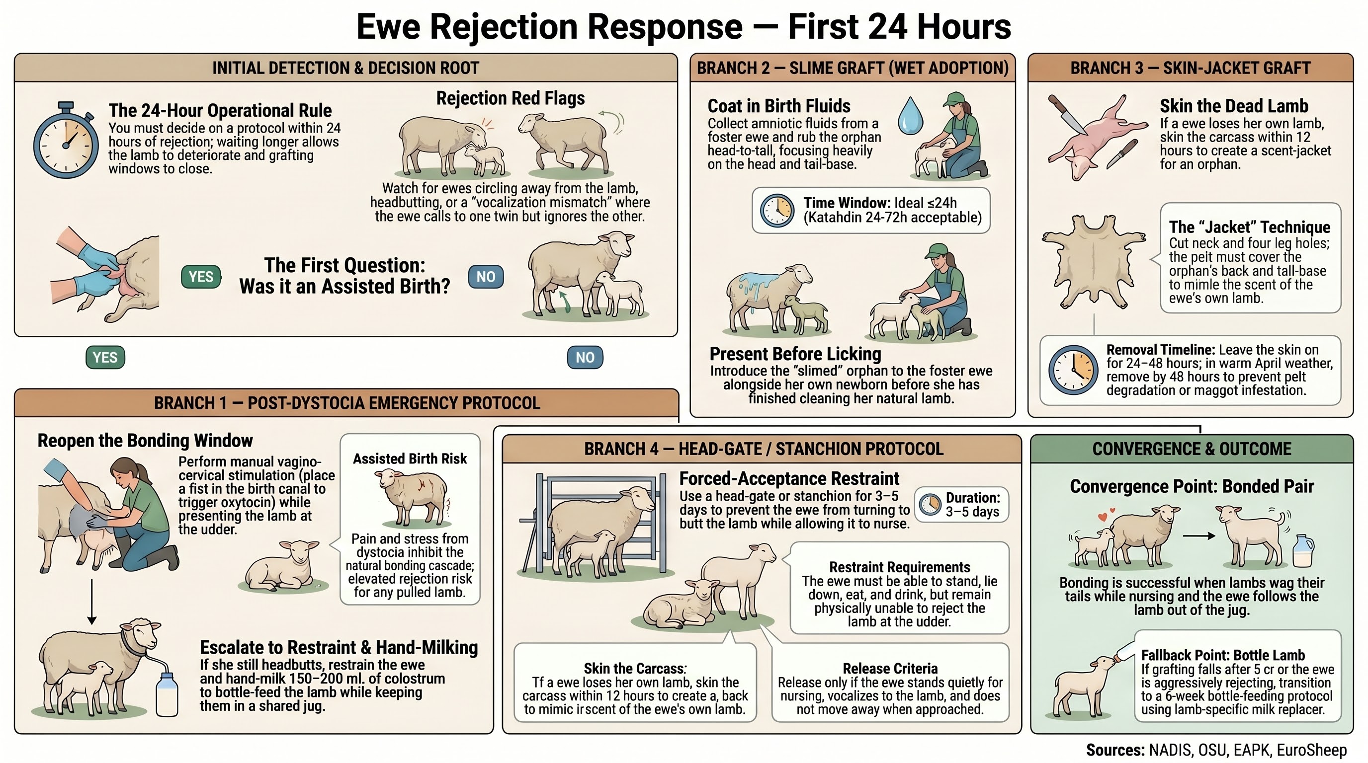Ewe Rejection Response  -  branching protocol overview for the first 24 hours
